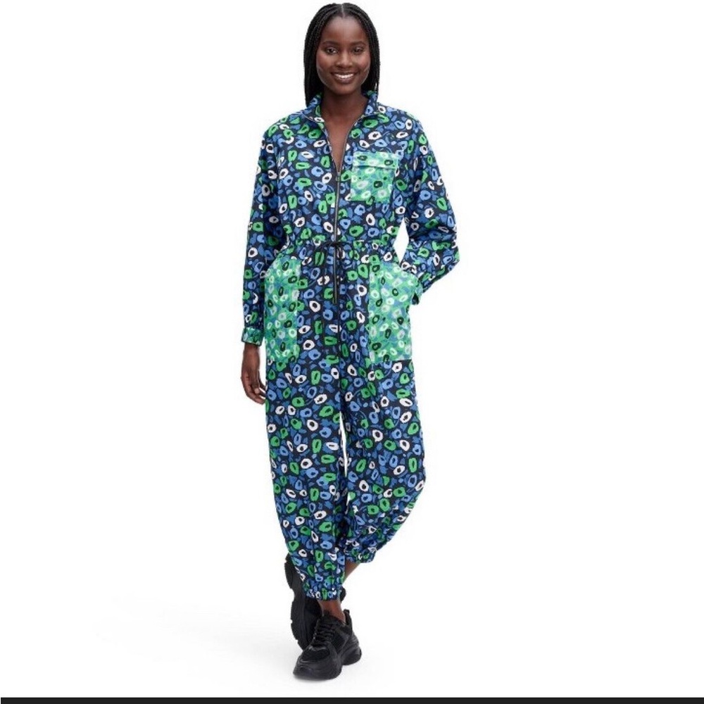 NWT Diane von Furstenberg DvF Target Nylon Jazz Dot Green Sports Jumpsuit Medium